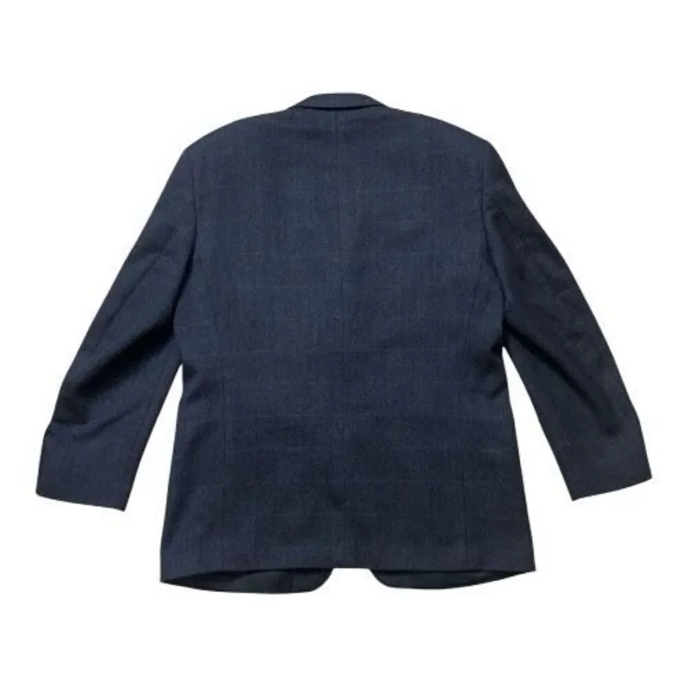 Linea OUMO Blue Plaid 100% Lambs Wool Men Blazer Size 42 Reg 3-Button Jacket